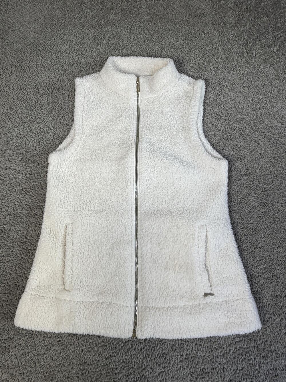 Calvin Klein Vest Womens S White Fleece Full Zip Pockets Logo Mid-Length